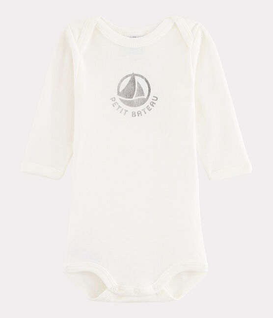 Langärmeliger Baby-Body Mädchen/Jungen weiss MARSHMALLOW