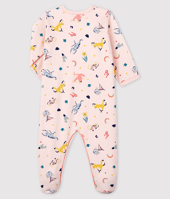 Baby-Strampler aus Molton mit Tier-Druck für Mädchen rosa FLEUR/weiss MULTICO