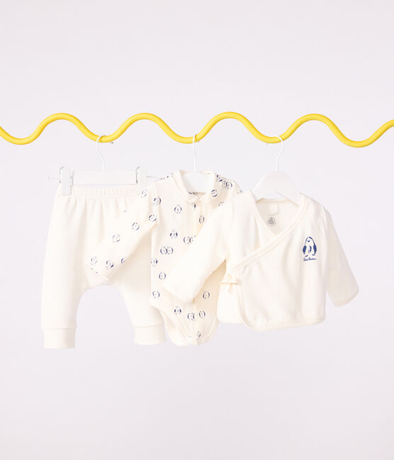 3-teiliges Baby-Set mit Wickeljacke und dazu passendem Body mit Pinguin-Motiv naturfarben MILK