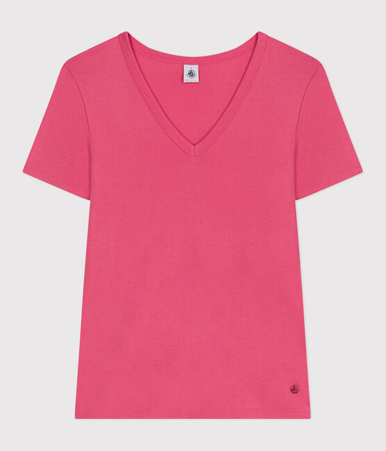Damen-T-Shirt L'Iconique aus Baumwolle mit Streifen rosa PEONIA
