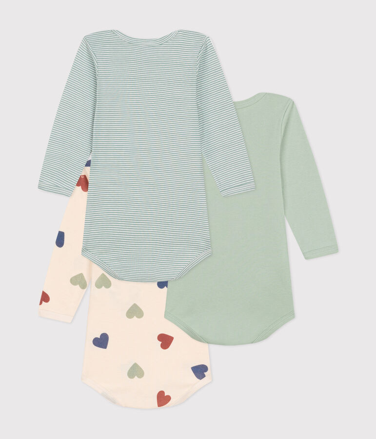 3er-Set lang&auml;rmelige Bodys aus Baumwolle mit drei Herz-Motiv f&uuml;r Babys vielfarbig
