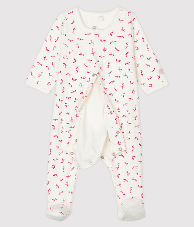 Baby-Bodyjama aus Doppeljersey f&uuml;r M&auml;dchen weiss/rosa