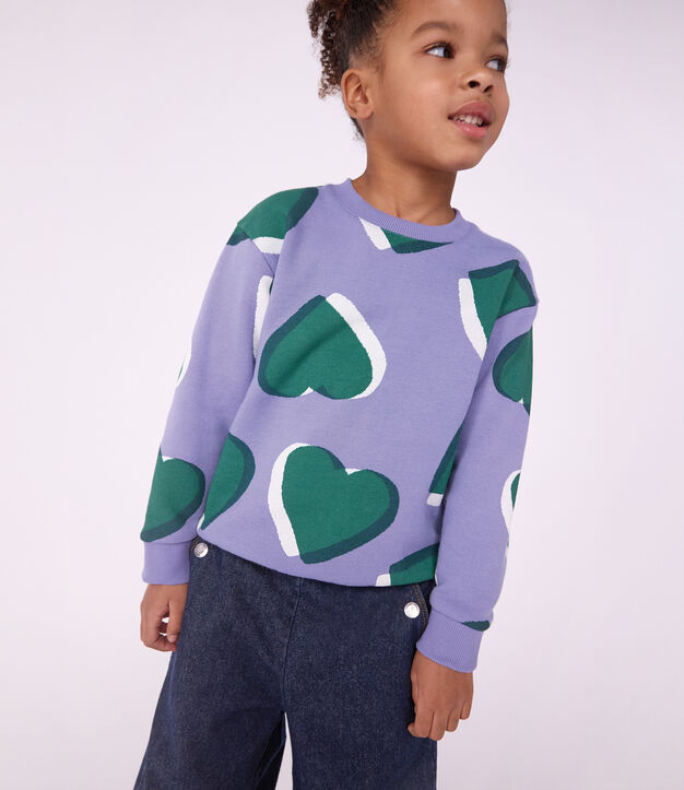 Kinder-Sweatshirt aus Baumwolle mit Herzmotiv violett/vielfarbig