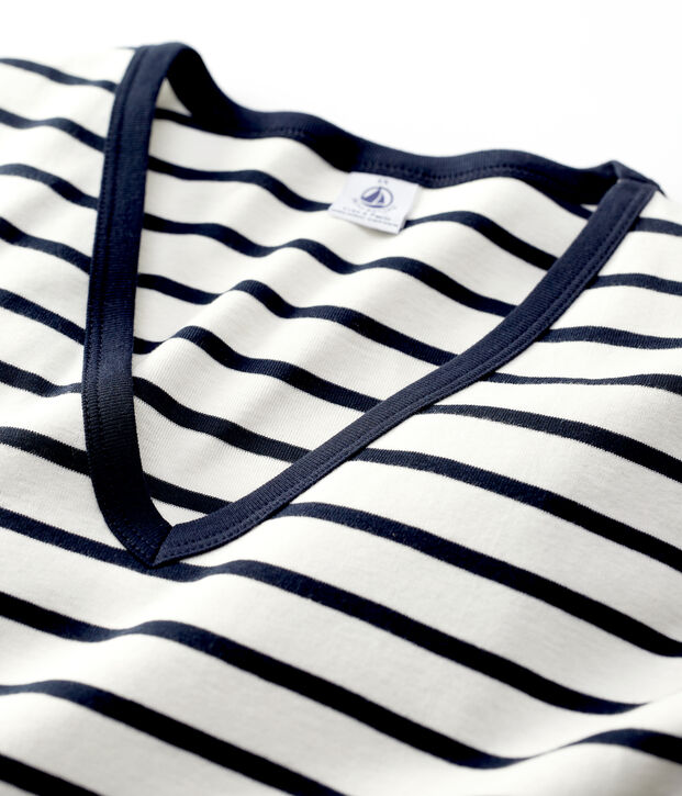 T-Shirt L&rsquo;ICONIQUE aus Baumwolle mit V-Ausschnitt f&uuml;r Damen weiss/blau