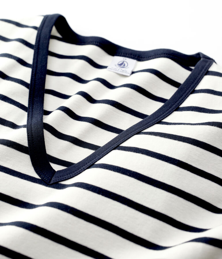 T-Shirt L&rsquo;ICONIQUE aus Baumwolle mit V-Ausschnitt f&uuml;r Damen weiss/blau