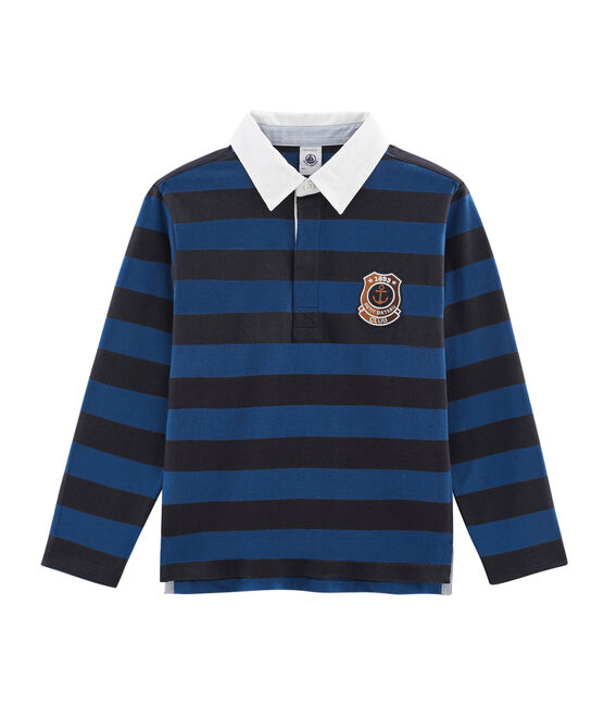 Gestreiftes Rugby-Poloshirt für Jungen blau SMOKING/blau LIMOGES