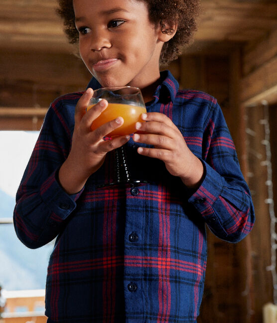 Kinderhemd aus Baumwoll-Flanell mit Karomuster für Jungen blau SMOKING/weiss MULTICO