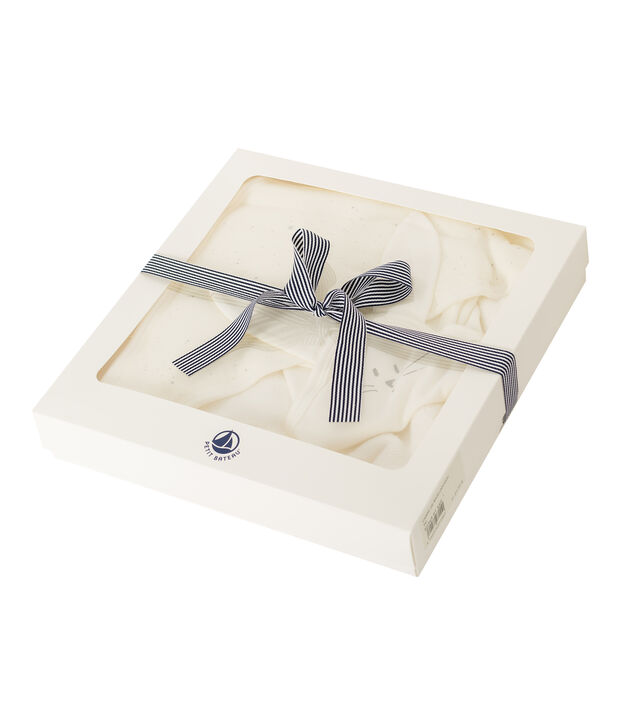 Set mit Badetuch und Baby-Kuscheltier aus Boucl&eacute;-Frottier und Doppeljersey. weiss/vielfarbig