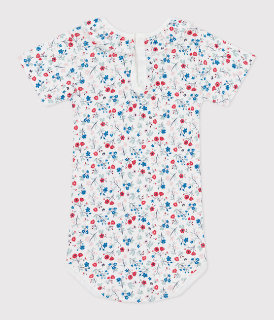 Kurzärmeliger Baby-Body aus Baumwolle mit Blumenmuster weiss MARSHMALLOW/weiss MULTICO