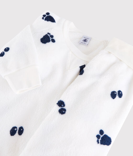 Kinderpyjama aus Fleece für Jungen weiss MARSHMALLOW/blau MEDIEVAL CN