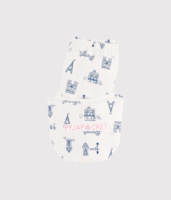 Kinderpyjama aus Rippstrick mit Paris-Aufdruck weiss MARSHMALLOW/blau MAJOR