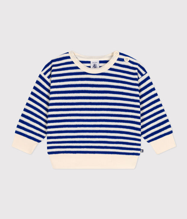 Baby-Sweatshirt aus Frottee blau/naturfarben