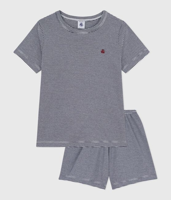 Kinder-Kurzpyjama aus Baumwolle mit Streifen blau SMOKING/weiss MARSHMALLOW