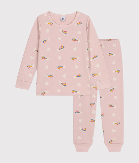 Kinder-Pyjama aus aufgerautem Molton mit Sternen und Herzen rosa SALINE/weiss MULTICO