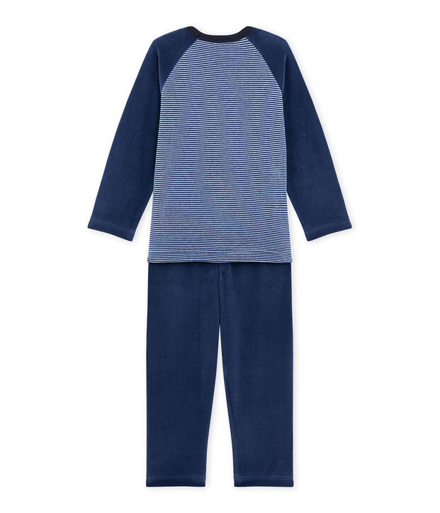 Jungen-Schlafanzug mit Wolfsmotiv blau/blau/weiss