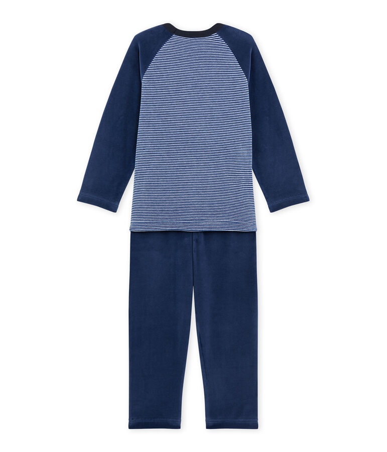 Jungen-Schlafanzug mit Wolfsmotiv blau/blau/weiss