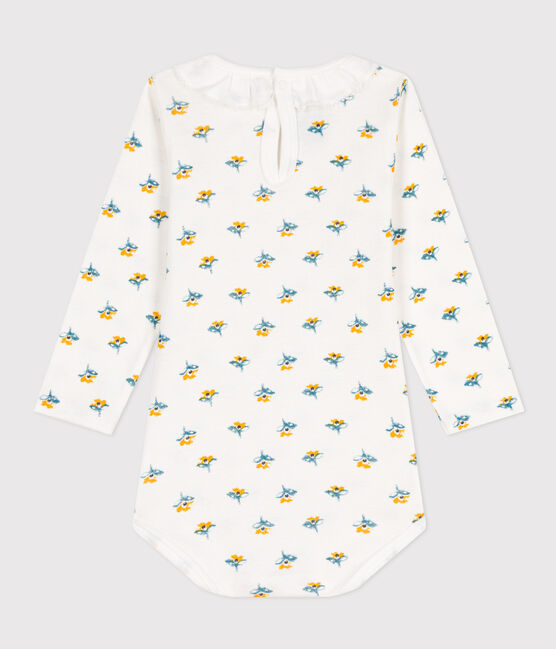 Langärmeliger gemusterter Baby-Body aus Baumwolle mit Rüschenkragen weiss MARSHMALLOW/weiss MULTICO