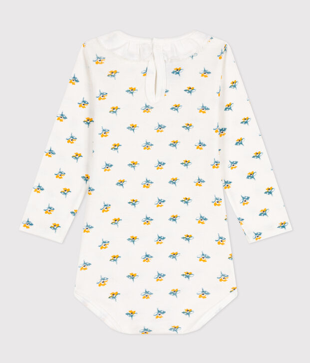 Lang&auml;rmeliger gemusterter Baby-Body aus Baumwolle mit R&uuml;schenkragen weiss/vielfarbig