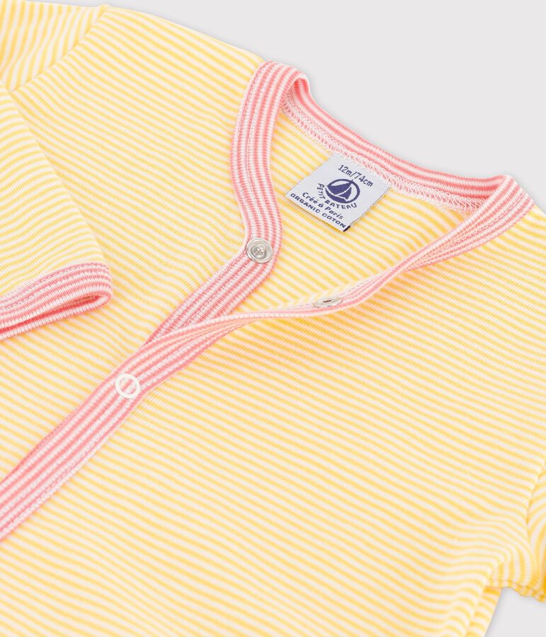 Gestreifter Baby-Strampler aus Bio-Baumwolle gelb ORGE/weiss MARSHMALLOW