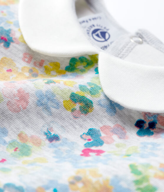 Langärmelige Baby-Bluse aus Jersey mit Hemdkragen für Mädchen grau POUSSIERE/weiss MULTICO