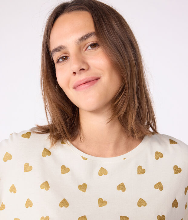 Pyjama aus Baumwolle mit Goldherzen-Print naturfarben/gelb