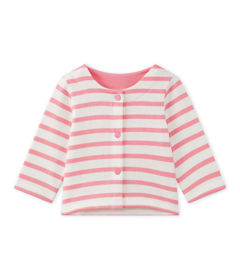 Gestreifter Baby-M&auml;dchen-Cardigan weiss/rosa
