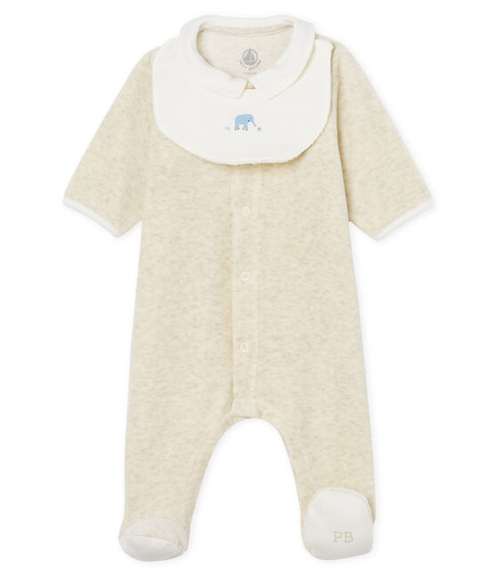 Baby-strampler und latz unisex aus baumwoll-samt beige MONTELIMAR CHINE