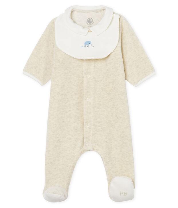 Baby-strampler und latz unisex aus baumwoll-samt MONTELIMAR CHINE