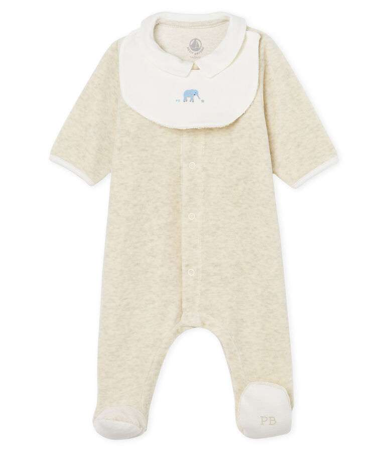 Baby-strampler und latz unisex aus baumwoll-samt beige