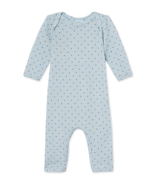 Kurzer Baby-Jungen-Einteiler aus Wolle/Baumwolle blau FRAICHEUR/grau TEMPETE