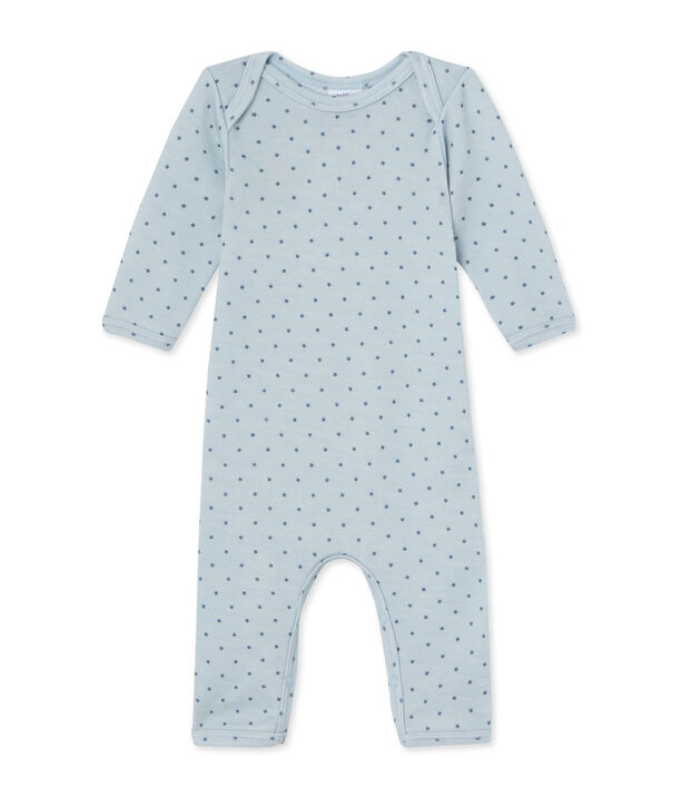 Kurzer Baby-Jungen-Einteiler aus Wolle/Baumwolle blau/grau