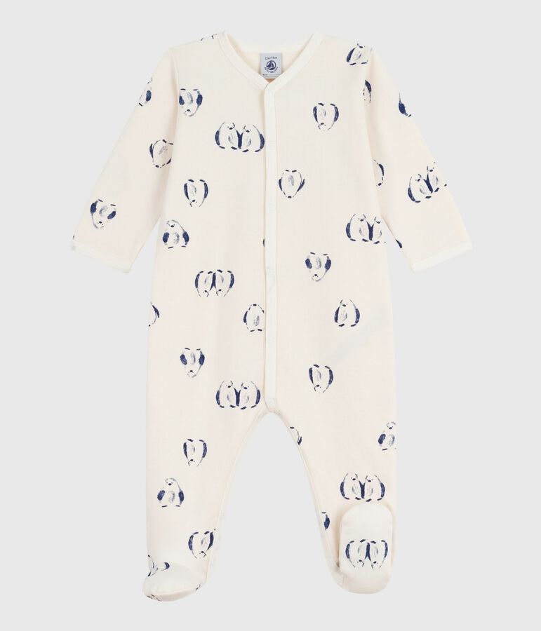 Strampler mit Bl&uuml;tenkragen aus aufgerautem Molton mit Blumenmotiv naturfarben/vielfarbig