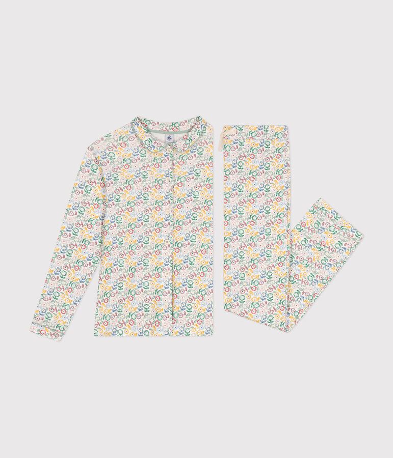 Damen-Pyjama aus Baumwolle mit Blumenmotiv weiss/vielfarbig