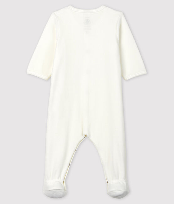 Baby-Strampler in Weiß aus Bio-Baumwoll-Velours mit Petit Bateau im Siebdruck weiss MARSHMALLOW/beige PERLIN