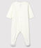 Baby-Strampler in Weiß aus Bio-Baumwoll-Velours mit Petit Bateau im Siebdruck weiss MARSHMALLOW/beige PERLIN