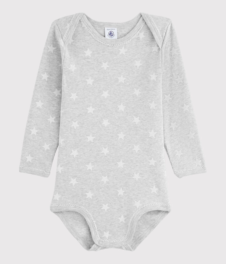 Lang&auml;rmeliger Baby-Body M&auml;dchen grau BELUGA/weiss MARSHMALLOW