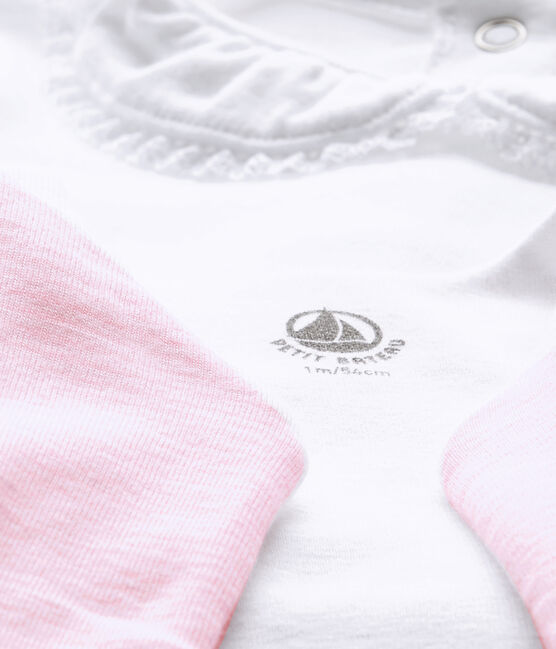 Dreiteiliges Baby-Mädchen-Ensemble weiss ECUME/rosa VIENNE