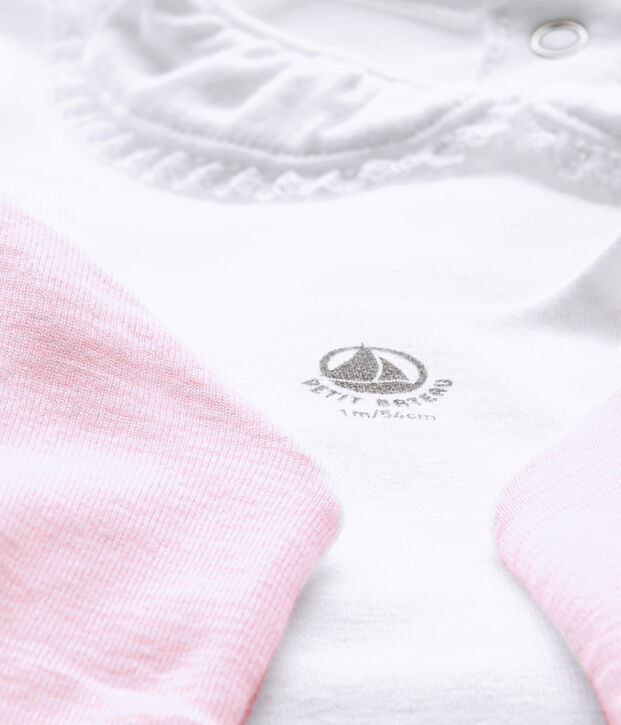 Dreiteiliges Baby-M&auml;dchen-Ensemble weiss/rosa