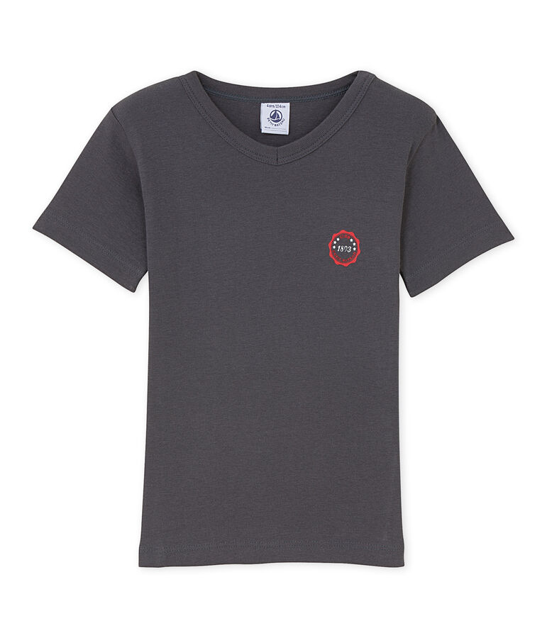 Jungen-T-Shirt mit V-Ausschnitt und Motiv grau Maki