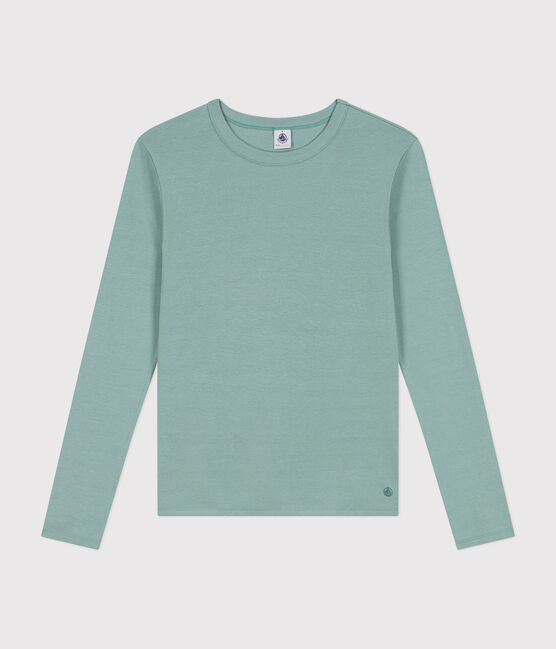 Langärmeliges Damen-T-Shirt L'Iconique aus einfarbigem Rippstrick grün PAUL