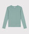 Langärmeliges Damen-T-Shirt L'Iconique aus einfarbigem Rippstrick grün PAUL