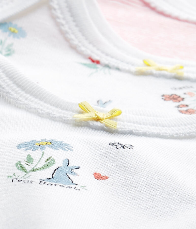 Baby-M&auml;dchen-Kurzarmbodys im 3er-Set weiss