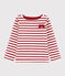 Kindershirt aus Jerseystoff mit Marinestreifen für Mädchen weiss MARSHMALLOW/rot TERKUIT