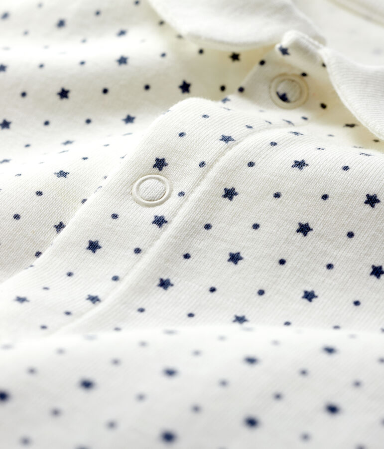 Baby-Strampler aus Bio-Baumwolle mit Kragen und Sternen-Print f&uuml;r M&auml;dchen weiss MARSHMALLOW/grau TEMPETE