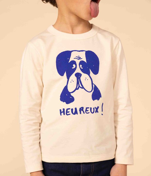 Lang&auml;rmeliges T-Shirt aus Baumwolle f&uuml;r Kinder M&auml;dchen/Jungen naturfarben/blau