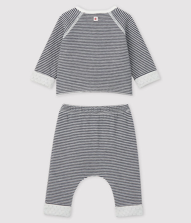 Dreiteiliges Baby-Set aus Doppeljersey blau/weiss