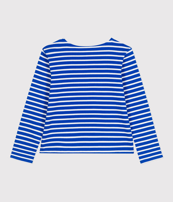 Langärmeliges Damen-Streifenshirt "Marinière" aus Baumwolle blau PERSE/weiss MARSHMALLOW