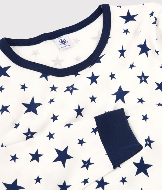 Kinderpyjama aus Baumwolle mit Sternenmuster weiss MARSHMALLOW/blau MEDIEVAL