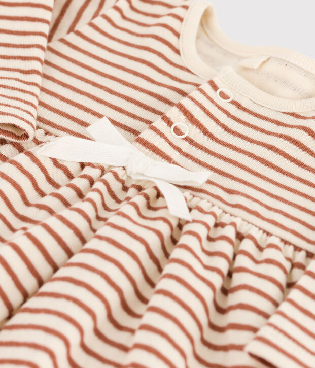 Gestreiftes Babykleid aus Baumwoll-Doppeljersey naturfarben/braun/naturfarben