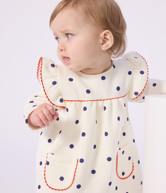 Langärmeliges Baby-Kleid aus Baumwolle mit Pünktchen blau MILK/ SOIR